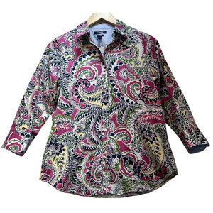 Chaps Womens Button Down Boho Shirt Long Sleeve Size M Multicolor Paisley Floral